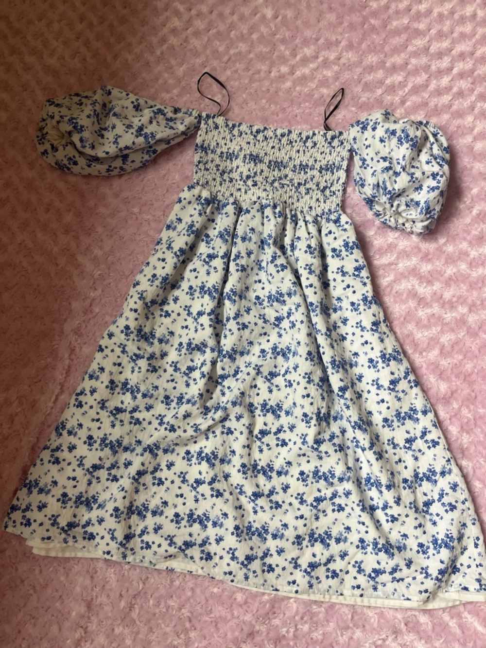 White forever 21 Off-Shoulder Dress with Blue Floral Print